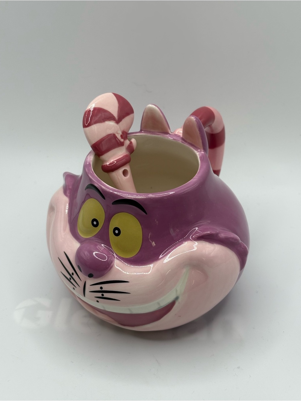 Disney Store Cheshire Cat Mug & Spoon Set Alice In Wonderland Purple Pink READ